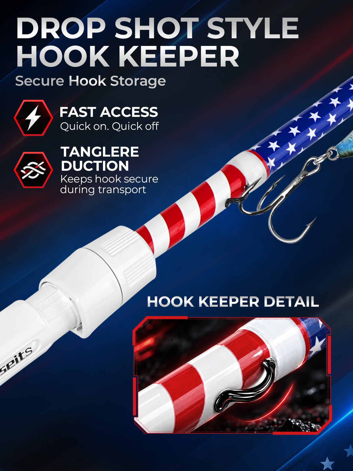 Jenseits 7'0" American Flag Carbon Fiber Spinning & Casting Rod – Medium Heavy, 2-Piece, EVA Handle