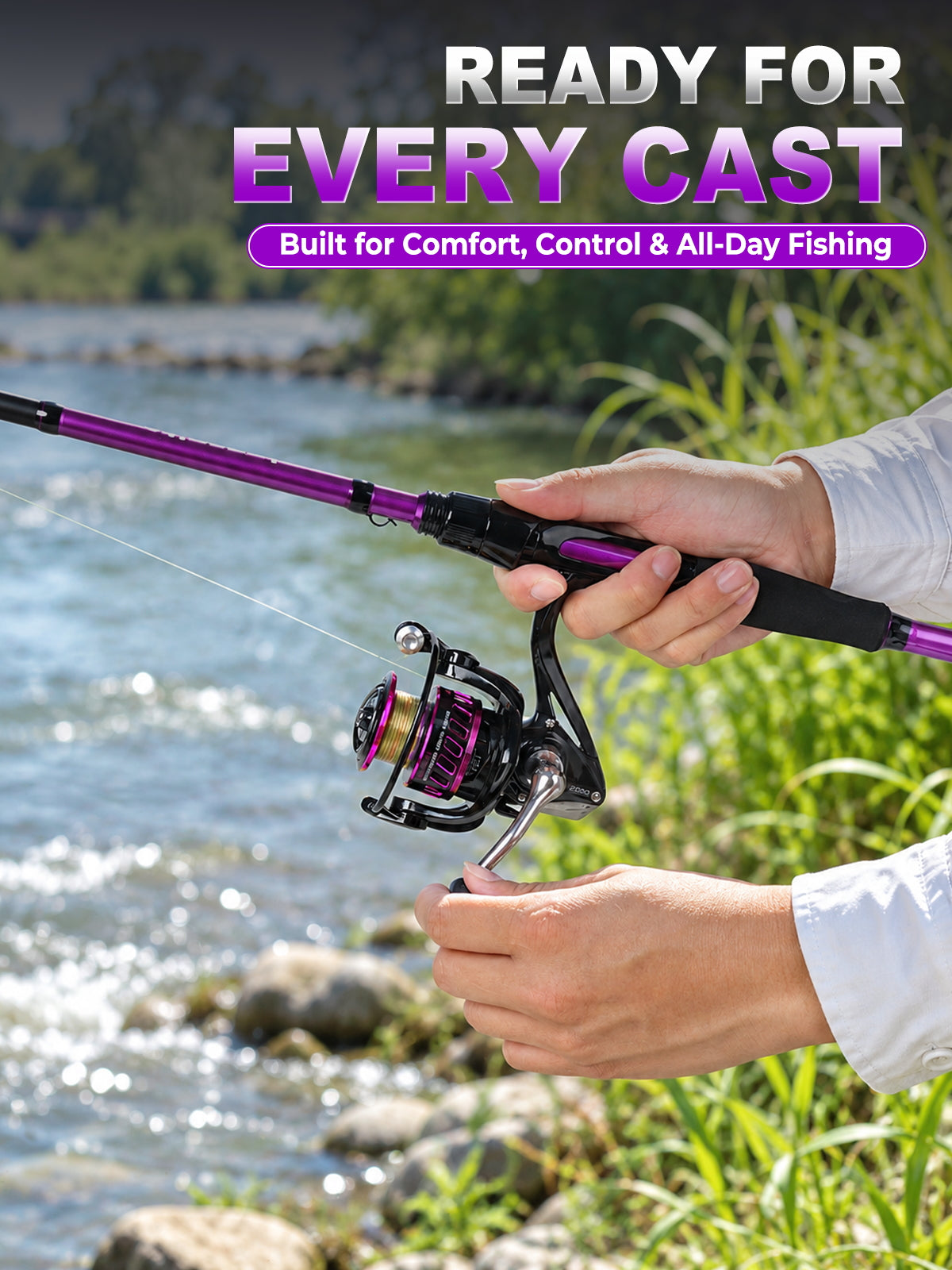 Jenseits 7'0" Purple Carbon Fiber Spinning & Casting Rod – 2-Piece, EVA Handle
