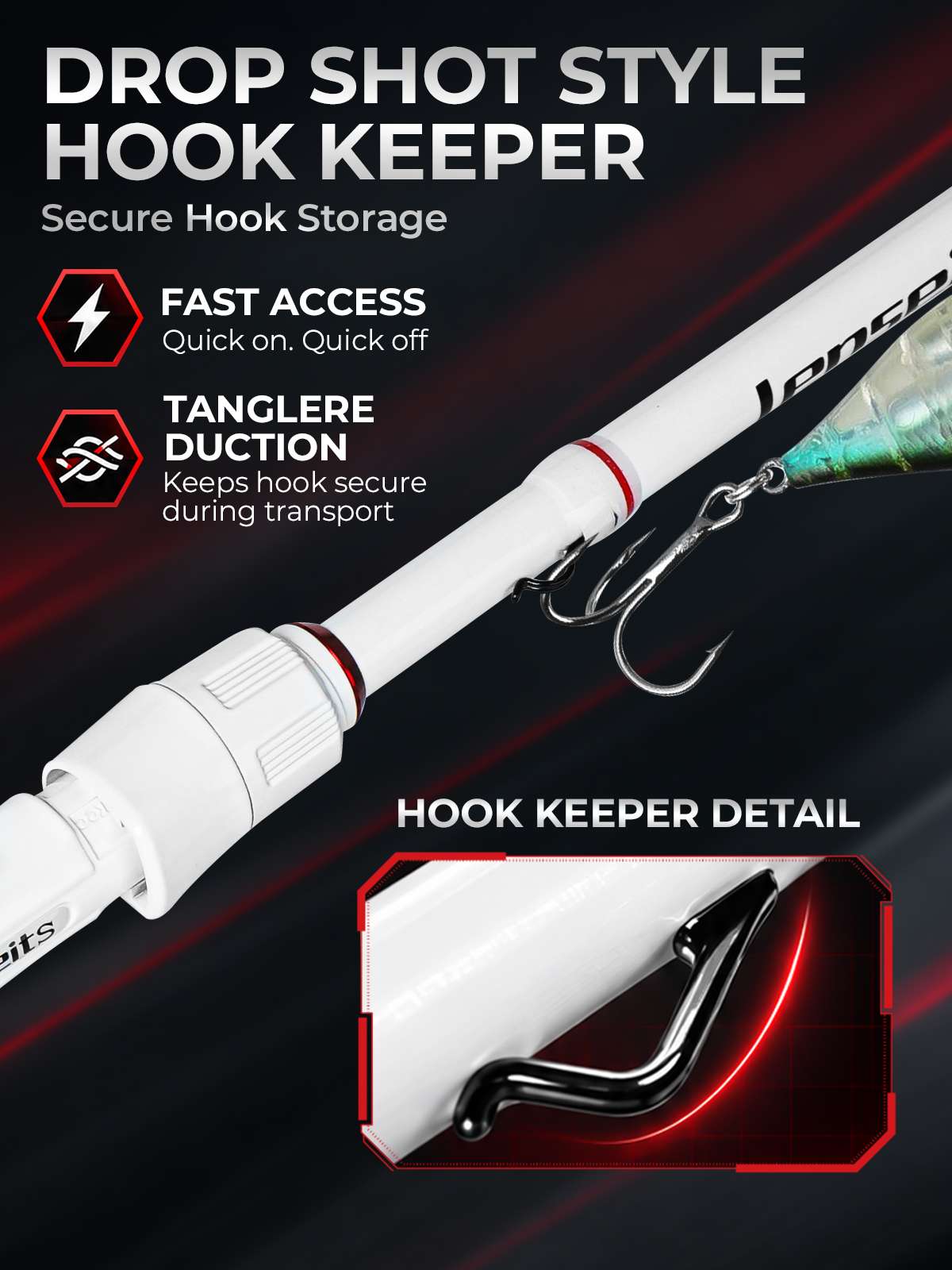 Jenseits 7'0" White & Red Carbon Fiber Spinning & Casting Rod – Medium Heavy, 2-Piece, EVA Handle