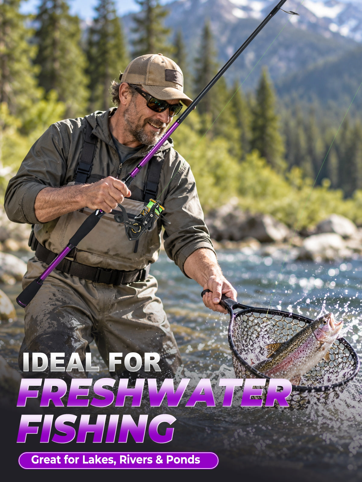 Jenseits 7'0" Purple Carbon Fiber Spinning & Casting Rod – 2-Piece, EVA Handle