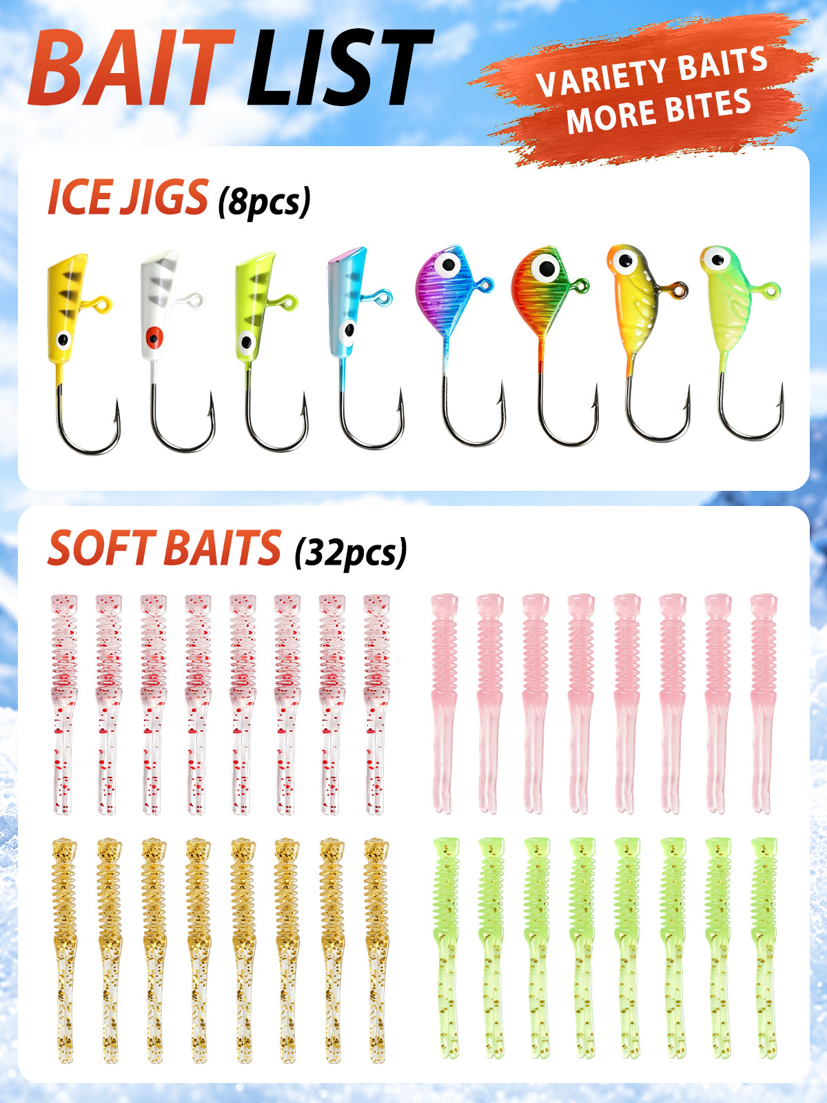Jenseits 26/28 Inch Ice Fishing Rod & Reel Combo – Medium Light, Fast Action, with Tackle Kit