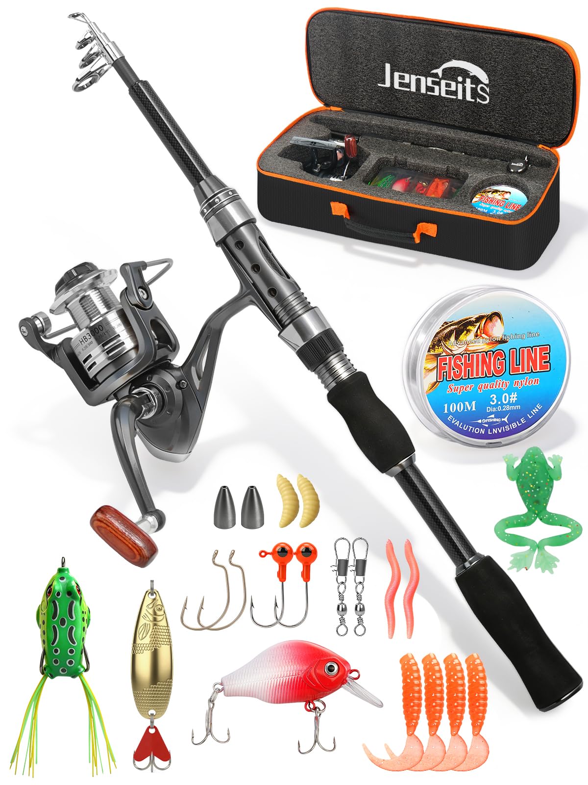 6Ft Fishing Rod and Reel Combo - Carbon Fiber Telescopic Fishing Pole with Spinning Reel 5.2:1 Gear Ratio - Portable Travel Fishing Kit with Lures, Line & Carrier Bag for Beginner Adults