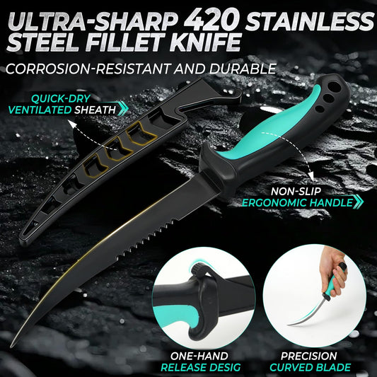 6-Piece Fishing Tool Set - 420 Stainless Steel with Fillet Knife, Pliers, Fish Gripper, Hook Remover, Scissors & Sharpening Stone | Jenseits