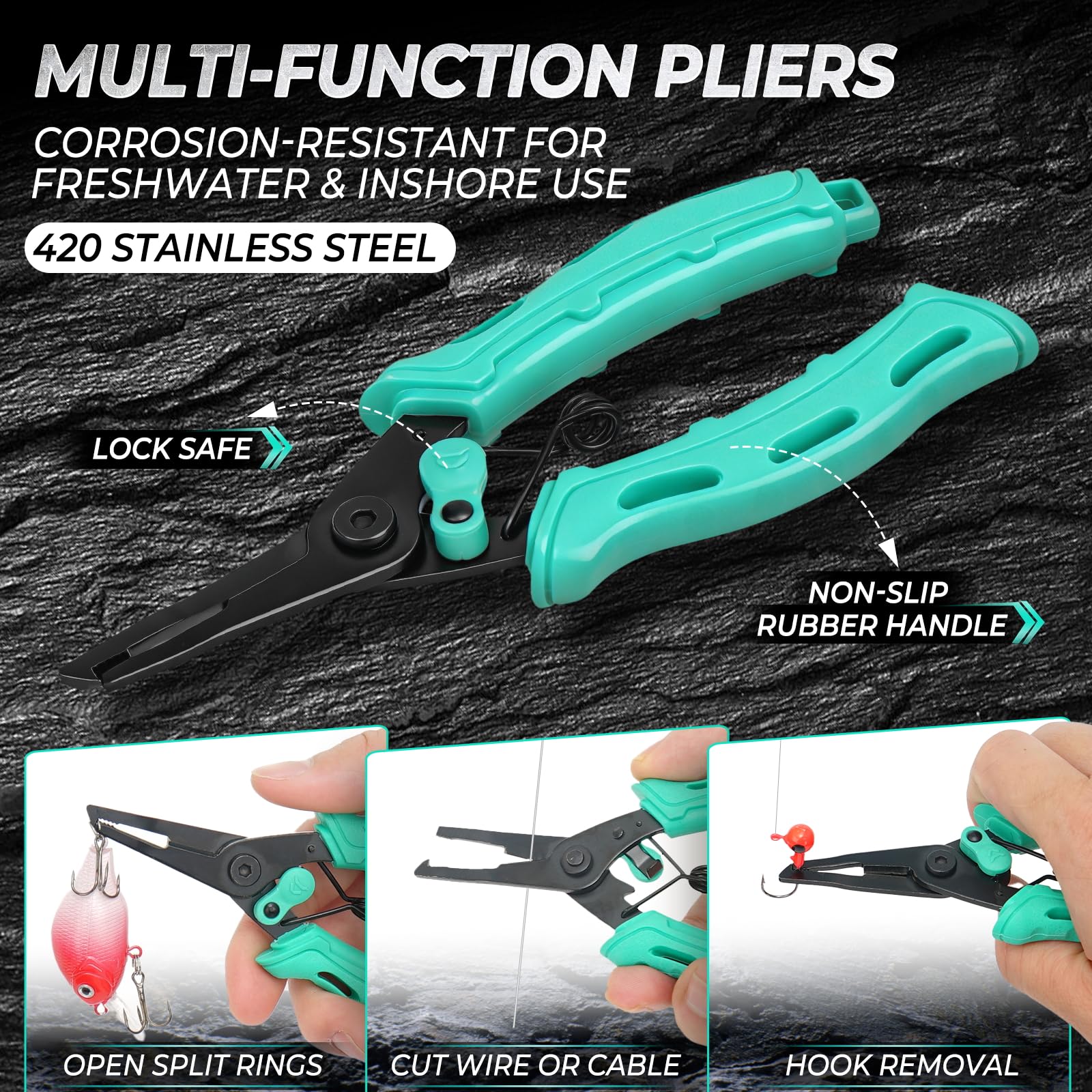 Jenseits Fishing Gear Set, 6PCS Fishing Tools Kit, Fishing Pliers, Corrosion Resistant Fillet Knife, Fish Lip Gripper, Hook Remover, Fishing Scissors & Sharpening Stone, Fishing Gift for Men & Anglers