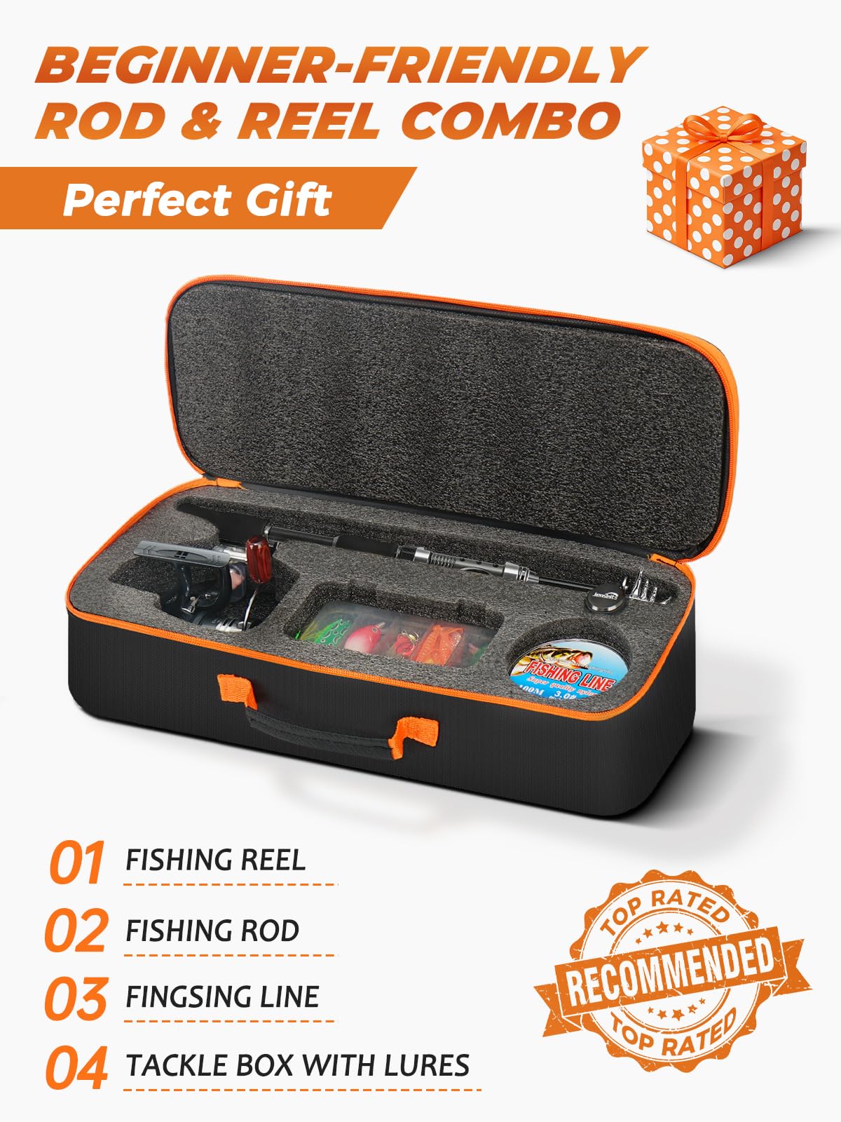 6Ft Fishing Rod and Reel Combo - Carbon Fiber Telescopic Fishing Pole with Spinning Reel 5.2:1 Gear Ratio - Portable Travel Fishing Kit with Lures, Line & Carrier Bag for Beginner Adults