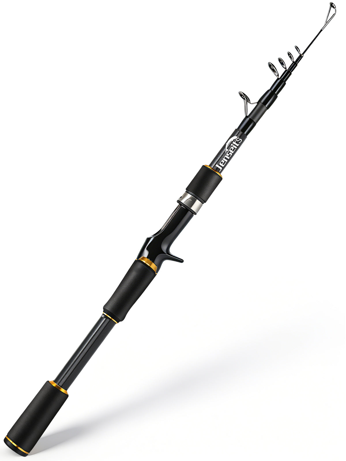 Jenseits Travel Fishing Rod, Telescopic Portable 24T Carbon Fiber Rod, Stainless Steel Guides w/Ceramic Inserts, Fast Action, Medium to Heavy, Freshwater Saltwater,Spinning & Casting